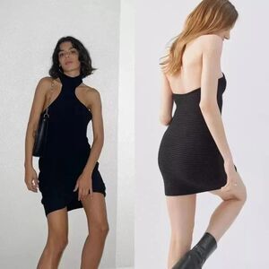 Urban Outfitters Claudia Cut-In Mock Neck Sweater Dress In Black Size Large NWOT